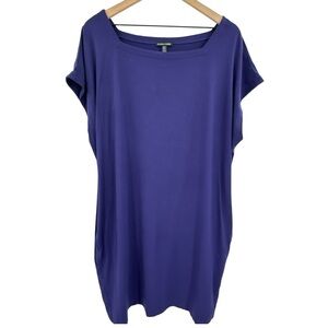 Eileen Fisher Short Sleeve Relaxed Drape Jersey Shift Dress - Purple - Size XL